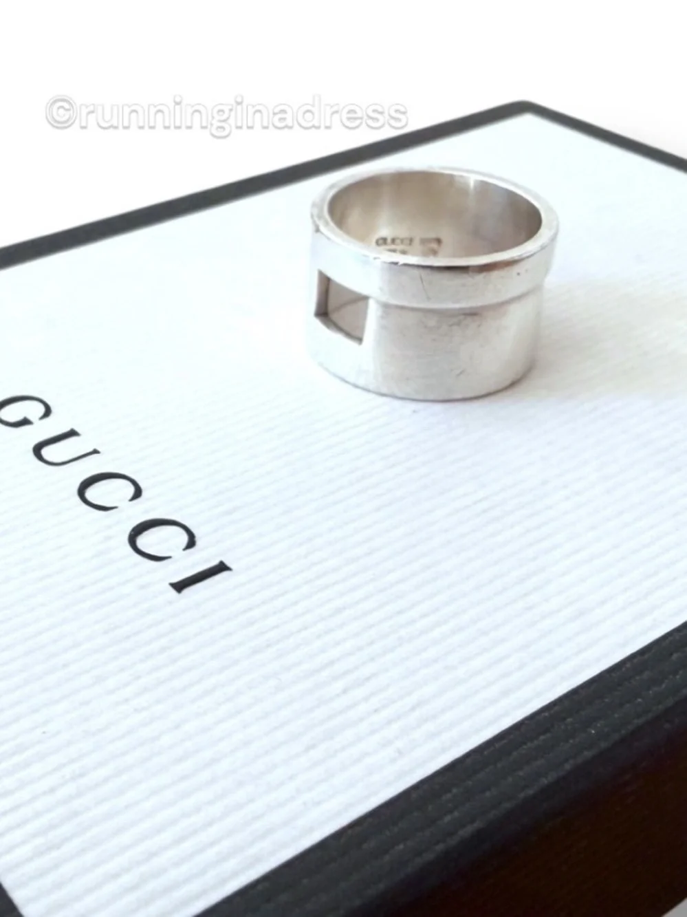 Vintage Gucci Tom Ford Open Cutout G Sterling Silver Ring 8.5 Wide Band